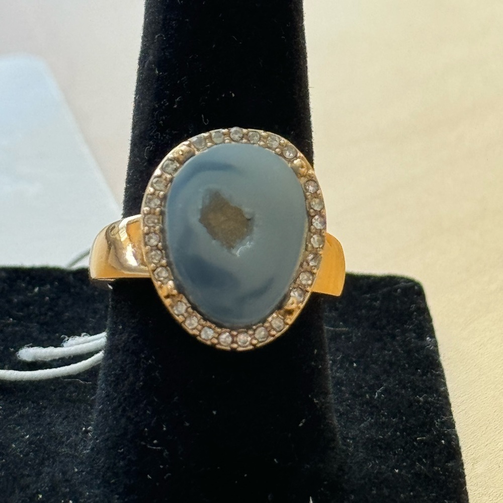 SZ 7 Gold Plated Blue Tear Drop Ring